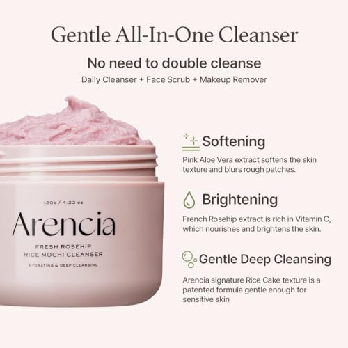 Korean Rice Mochi Face Cleanser - Face Wash, Gentle Scrub All in One for Deep Cleansing, Moisturizing, Pore Minimizing, Acne-Prone Skin, Removing Blackhead with Rice Water & Green Tea