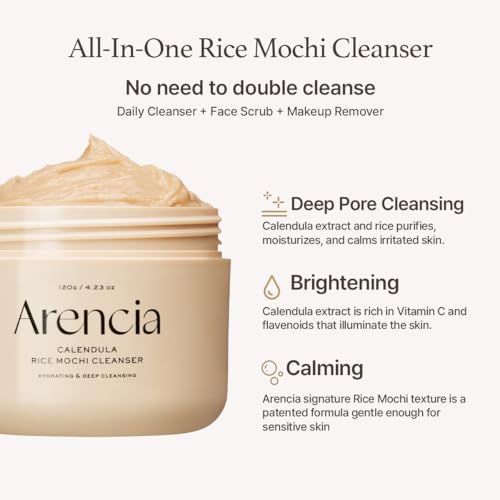 Korean Rice Mochi Face Cleanser - Face Wash, Gentle Scrub All in One for Deep Cleansing, Moisturizing, Pore Minimizing, Acne-Prone Skin, Removing Blackhead with Rice Water & Green Tea