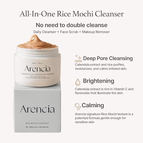 Korean Rice Mochi Face Cleanser - Face Wash, Gentle Scrub All in One for Deep Cleansing, Moisturizing, Pore Minimizing, Acne-Prone Skin, Removing Blackhead with Rice Water & Green Tea