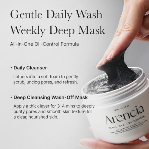 Korean Rice Mochi Face Cleanser - Face Wash, Gentle Scrub All in One for Deep Cleansing, Moisturizing, Pore Minimizing, Acne-Prone Skin, Removing Blackhead with Rice Water & Green Tea