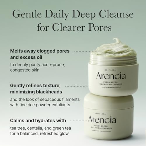 Korean Rice Mochi Face Cleanser - Face Wash, Gentle Scrub All in One for Deep Cleansing, Moisturizing, Pore Minimizing, Acne-Prone Skin, Removing Blackhead with Rice Water & Green Tea