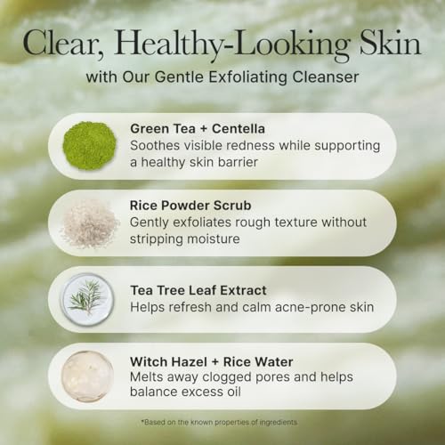 Korean Rice Mochi Face Cleanser - Face Wash, Gentle Scrub All in One for Deep Cleansing, Moisturizing, Pore Minimizing, Acne-Prone Skin, Removing Blackhead with Rice Water & Green Tea