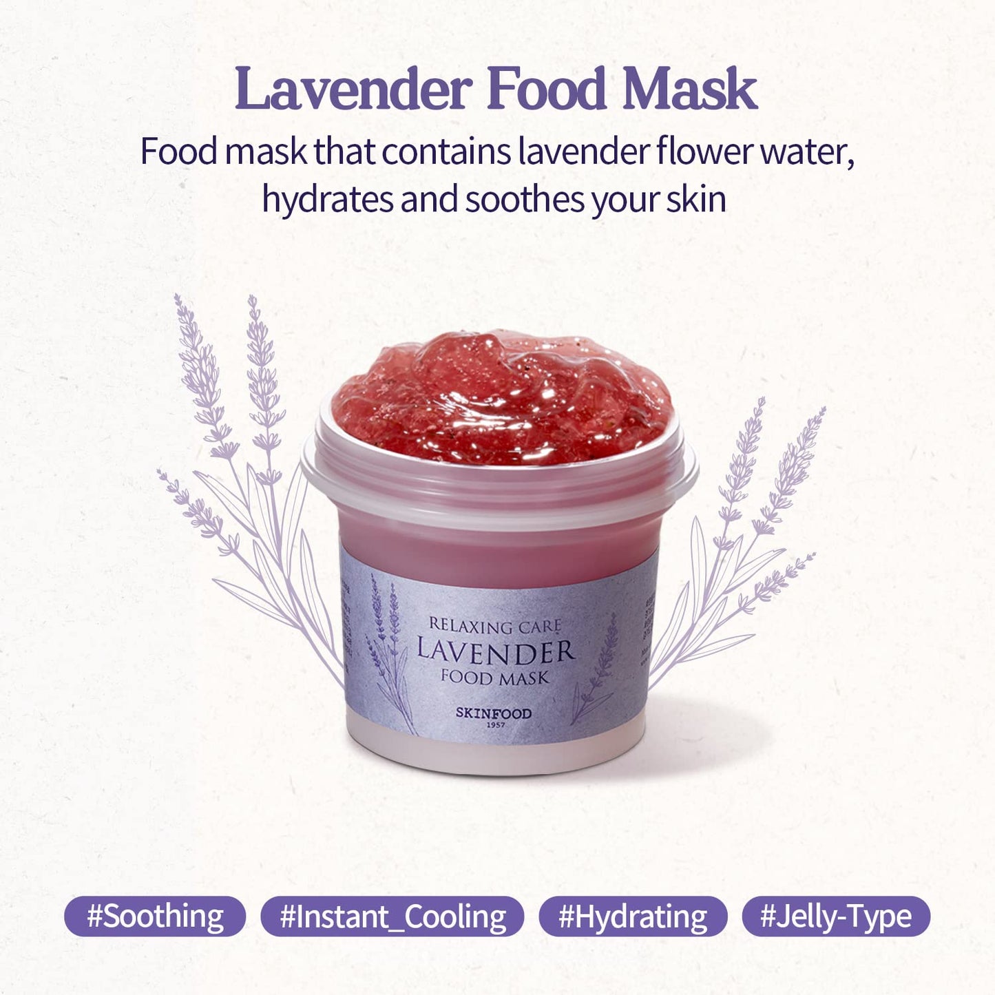 SKINFOOD Lavender Facial Mask, Panthenol Contains Hydrating & Cooling Gel Wash-off Mask for Sensitive Skin, Shower-Proof Texture - Wash Off Exfoliating Mask, 4.23 oz.(120g)