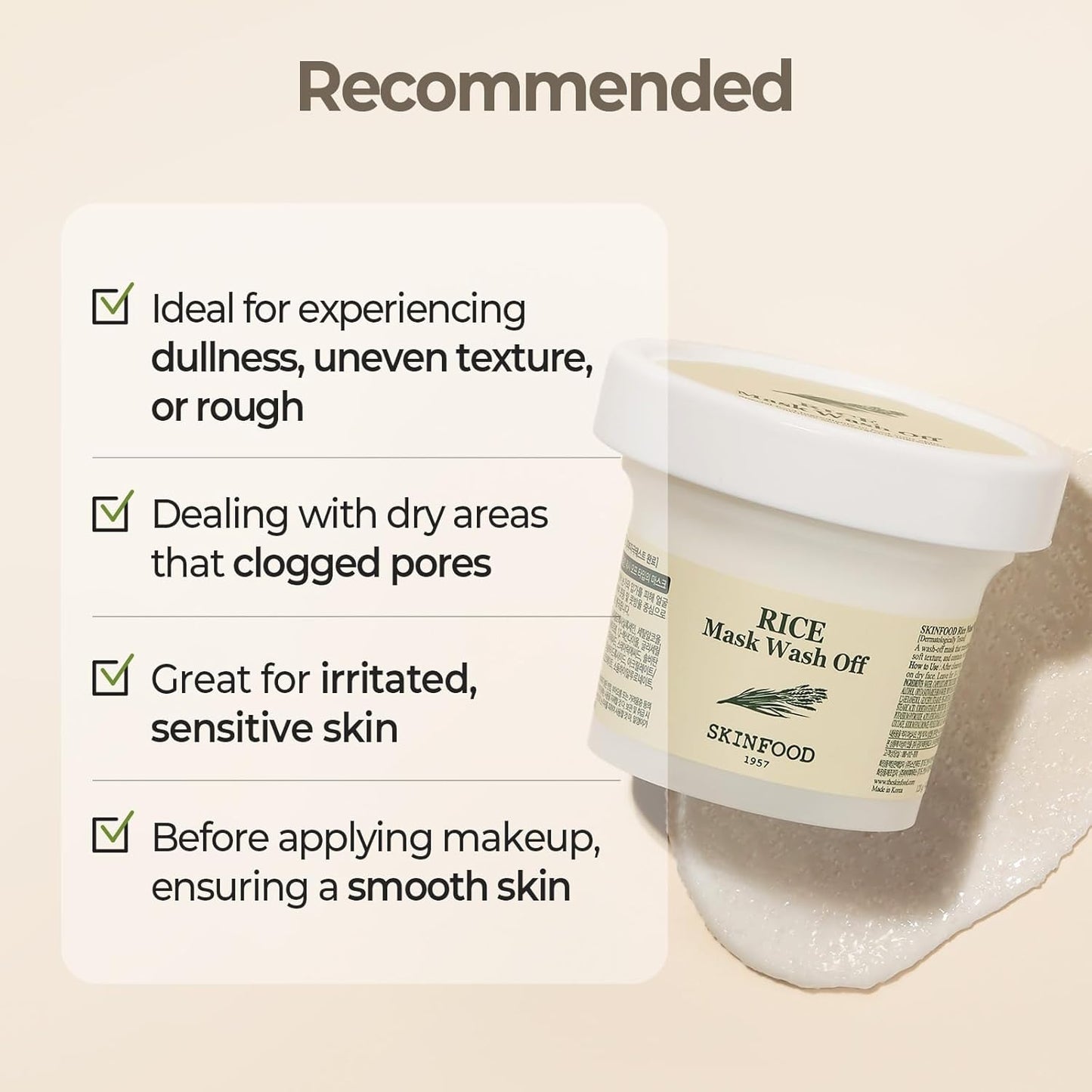 SKINFOOD Rice Mask Wash Off 3.5oz / Gently Exfoliates the Skin/Softening with Nutrient Rich Rice