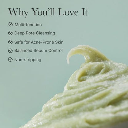 Korean Rice Mochi Face Cleanser - Face Wash, Gentle Scrub All in One for Deep Cleansing, Moisturizing, Pore Minimizing, Acne-Prone Skin, Removing Blackhead with Rice Water &amp; Green Tea