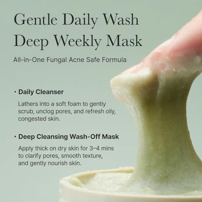 Korean Rice Mochi Face Cleanser - Face Wash, Gentle Scrub All in One for Deep Cleansing, Moisturizing, Pore Minimizing, Acne-Prone Skin, Removing Blackhead with Rice Water &amp; Green Tea