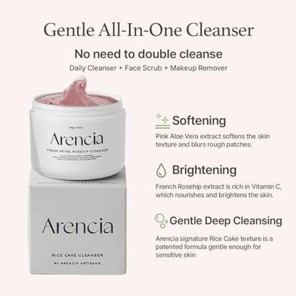 Korean Rice Mochi Face Cleanser - Face Wash, Gentle Scrub All in One for Deep Cleansing, Moisturizing, Pore Minimizing, Acne-Prone Skin, Removing Blackhead with Rice Water &amp; Green Tea
