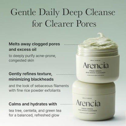 Korean Rice Mochi Face Cleanser - Face Wash, Gentle Scrub All in One for Deep Cleansing, Moisturizing, Pore Minimizing, Acne-Prone Skin, Removing Blackhead with Rice Water &amp; Green Tea