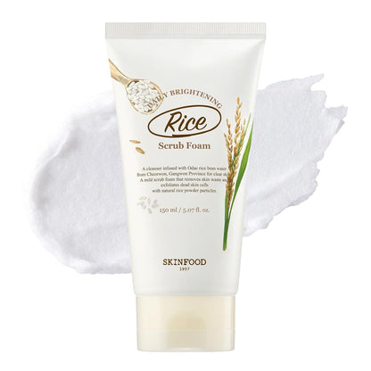 SKINFOOD Rice Daily Scrub Foam, Facial Cleanser with Face Scurb, Face Wash Fermented White Rice Bran Water, Gentle Exfoliating For Men and Women (150ml, 5.07 fl. oz.)