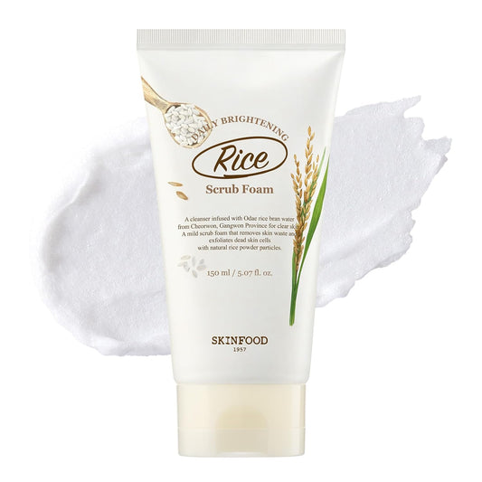 SKINFOOD Rice Daily Scrub Foam, Facial Cleanser with Face Scurb, Face Wash Fermented White Rice Bran Water, Gentle Exfoliating For Men and Women (150ml, 5.07 fl. oz.)